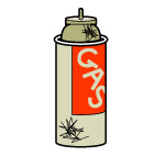 穴の開いているオレンジ色の包装がされたGASと書かれたカセットボンベのイラスト