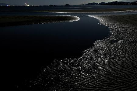 夜の海が月光で光っている様子を写した作品