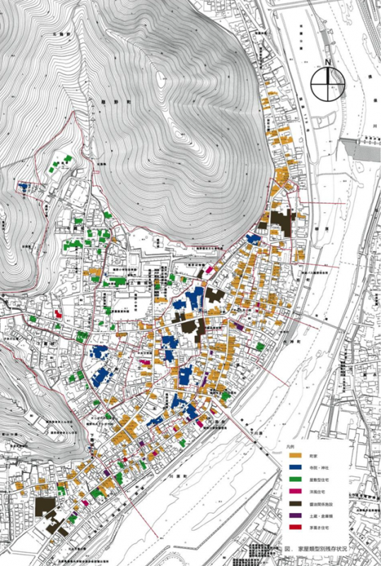 伝統的建造物の類型別残存状況の位置図