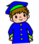 青い帽子と青い学生服を着た男の子のイラスト