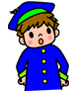 青い帽子を被り青い服を着た男の子のイラスト