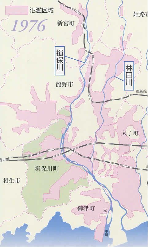 1976年氾濫区域を示した地図