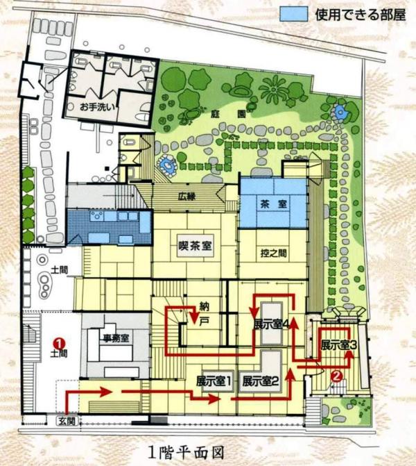室津海駅館の1階平面図
