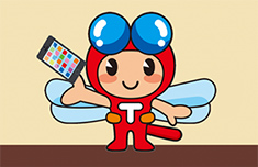スマートフォンを片手に持つあかとんぼくん