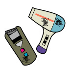 壊れたドライヤーとリモコンのイラスト