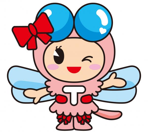 とんぼの目と羽と赤いリボンがついたピンク色の服を着た可愛らしいあかねちゃんのイラスト