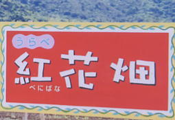 「うらべ紅花畑」と書かれた看板の写真