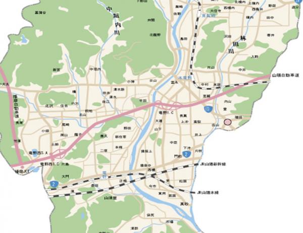 たつの市を縦断し海へと続く大きな揖保川を表した地図