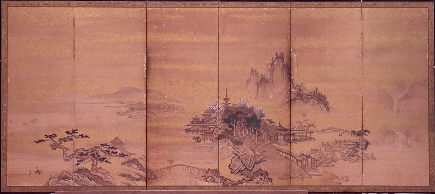 漲川陽海「山水図屏風」(左隻)