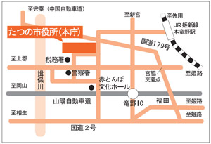 たつの市役所本庁の場所を示した地図